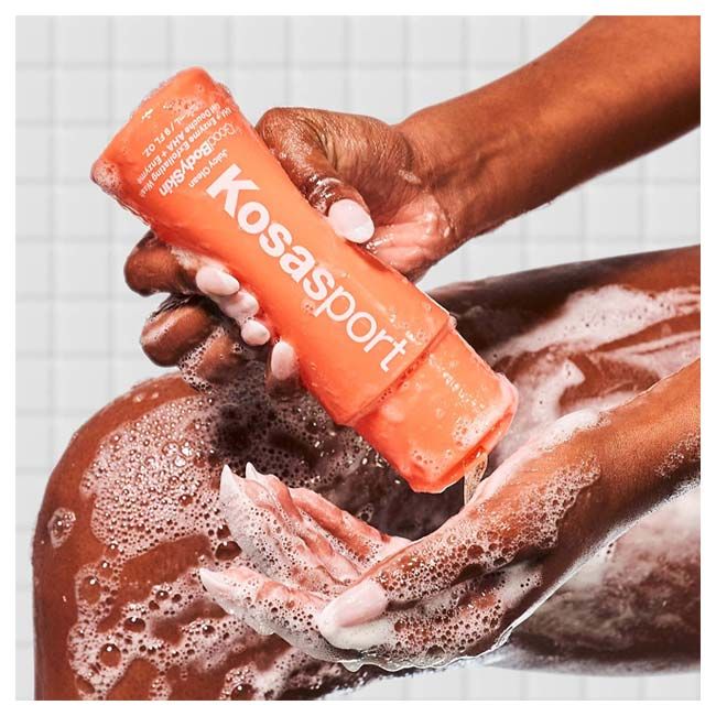 Kosas' Good Body Skin Juicy Clean Exfoliating shower gel model