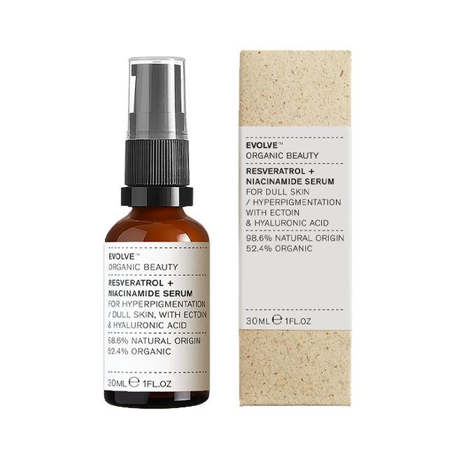 Evolve Beauty's Resveratrol + Niacinamide Organic anti-age lifting serum Packaging