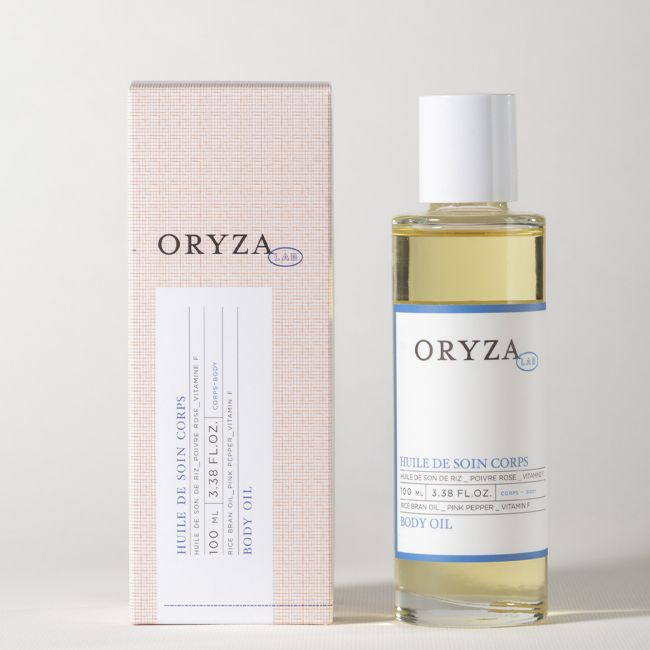 Oryza Lab's organic body oil Packaging